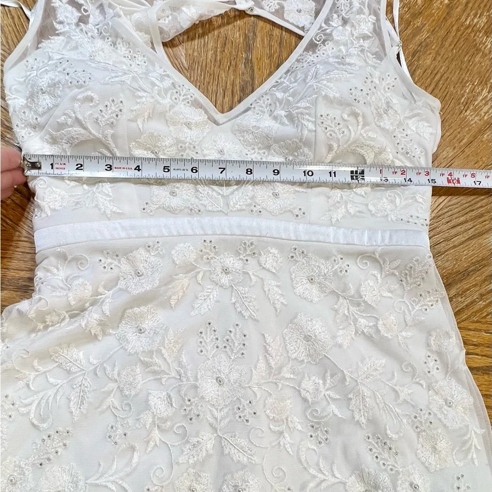 Lace open back train wedding dress bridal‎ gown sleeveless beaded embroidered - Picture 14 of 17